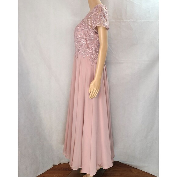 New Mother of the Bride (12) Dusty Rose Illusion Lace & Chiffon Cap Sleeve Dress - Picture 4 of 9